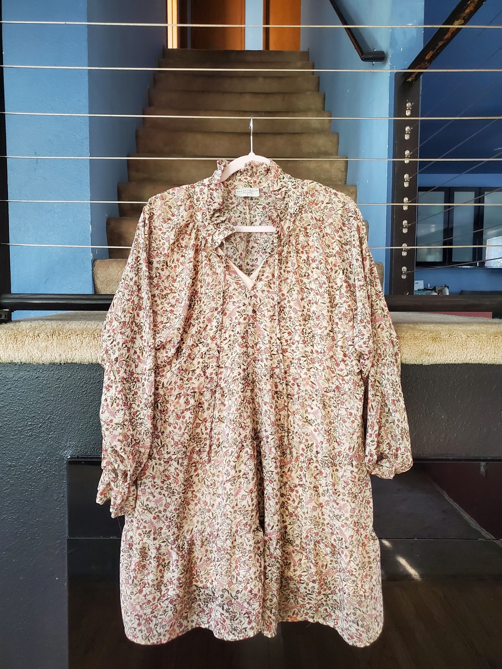 Dress Forum Floral Tiered Long-Sleeve Dress in Cream and Pink